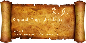 Kopcsányi Jolán névjegykártya